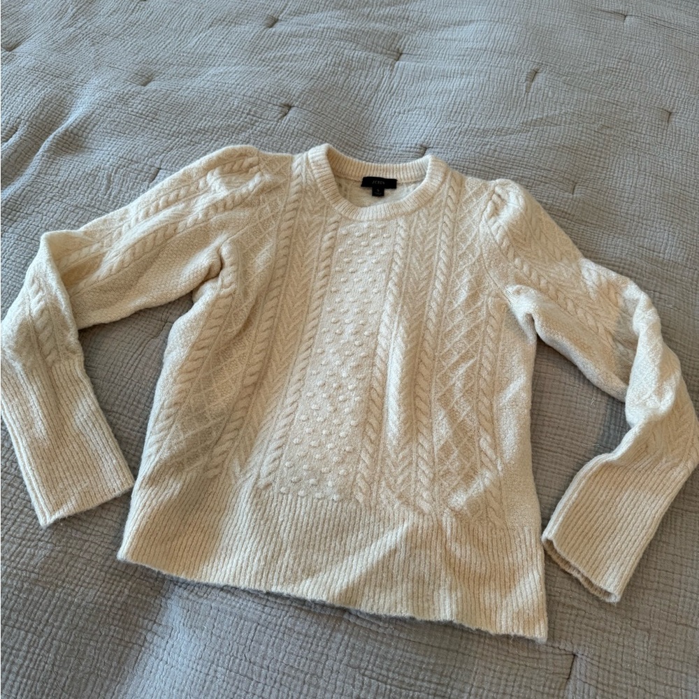 J. Crew Stretch Wool Cable Knit Crewneck Sweater